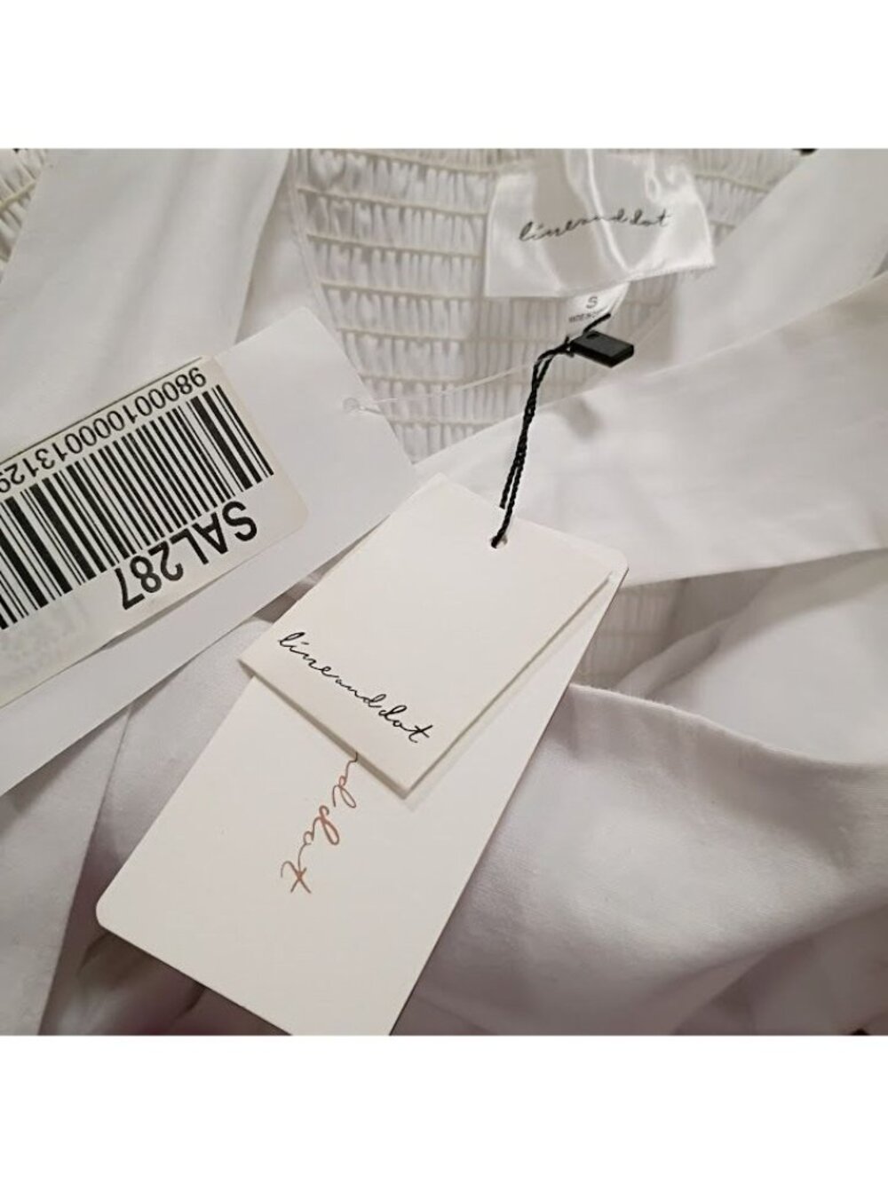 Line & Dot White Wide-Leg Sleeveless Jumpsuit With Smocked Back Size Small - Picture 10 of 14